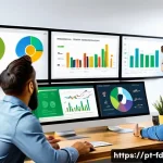 Home 20 SEO 성과를 위한 장기 목표 설정 - A modern office workspace scene showing a diverse team of digital marketing professionals collaborat...