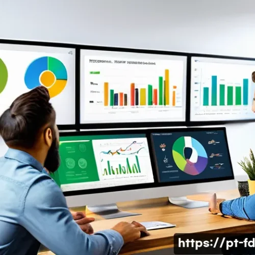 Home 32 SEO 성과를 위한 장기 목표 설정 - A modern office workspace scene showing a diverse team of digital marketing professionals collaborat...