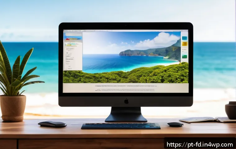 SEO를 위한 이미지 최적화 방법 - A modern web designer's workspace showing a high-resolution computer screen displaying a side-by-sid...