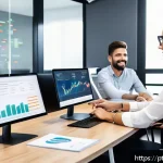 Home 23 SEO를 위한 캠페인 성과 평가 방법 - A modern digital marketing office scene focused on SEO analytics, showing a diverse team of professi...