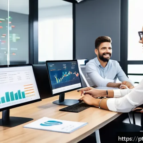 Home 17 SEO를 위한 캠페인 성과 평가 방법 - A modern digital marketing office scene focused on SEO analytics, showing a diverse team of professi...